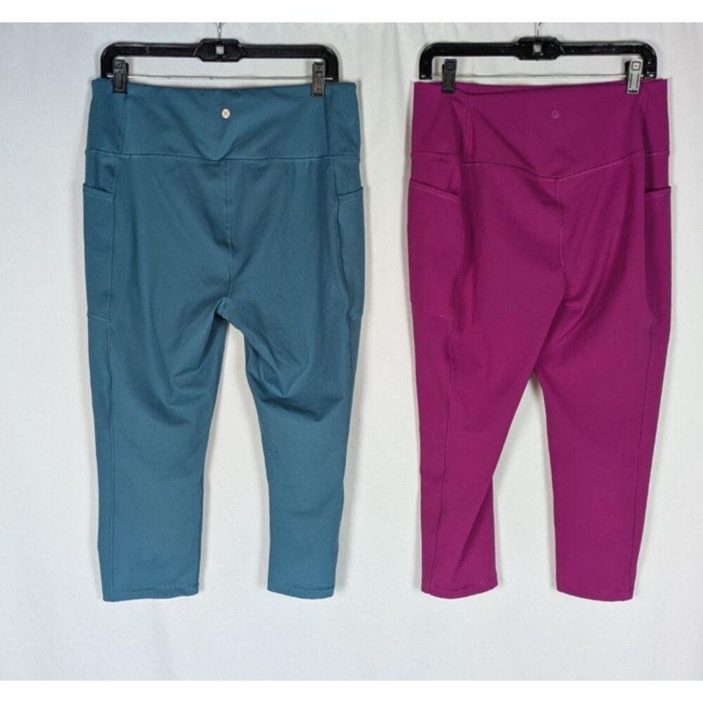 RBX XL Leggings Blue Purple Pull On High Rise Crop Side Pocket Lot of 2 Athletic - Picture 5 of 11